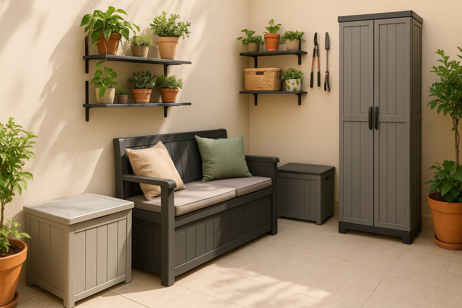 Ideas de almacenaje exterior para patios pequeños