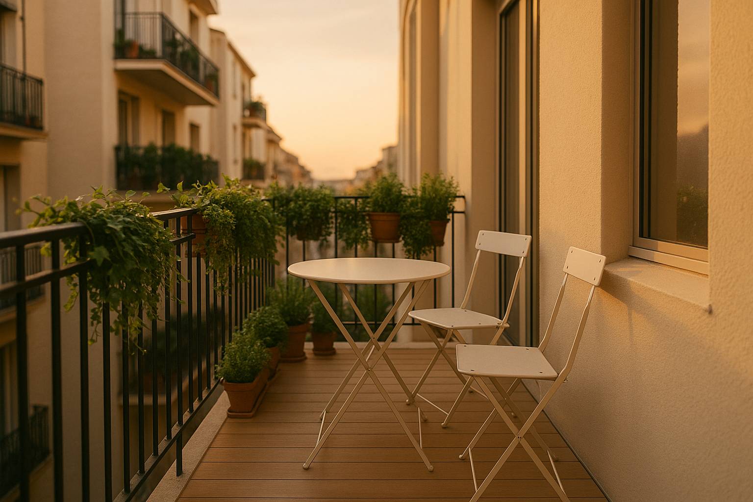 Muebles de exterior plegables para balcones estrechos